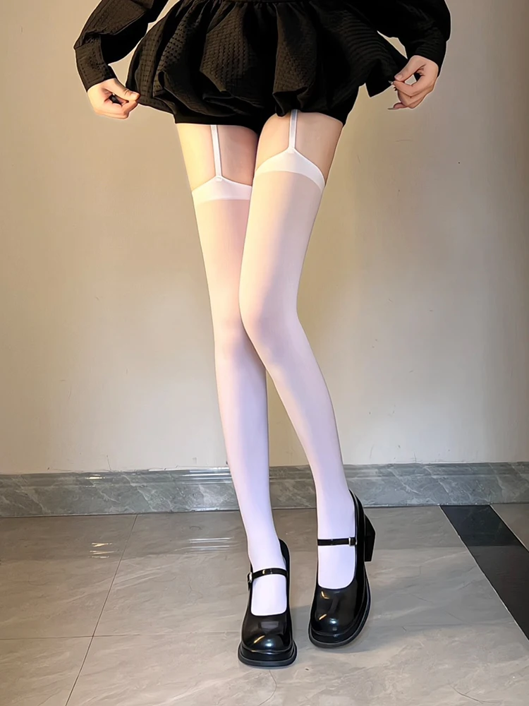 

Velvet Long Tube Sos Women's over Knee Thin Sweet Strap Sos White JK Thigh High Bla Silk Y2K High Tube Sos