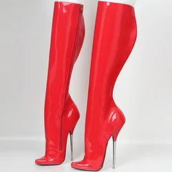 CACA stivali alti al ginocchio con tacco in metallo da 18cm, scarpe da Pole Dance per spettacoli teatrali, Botas lunghe Fetish, pelle modello, Zip laterale, rosso, colori personalizzati,