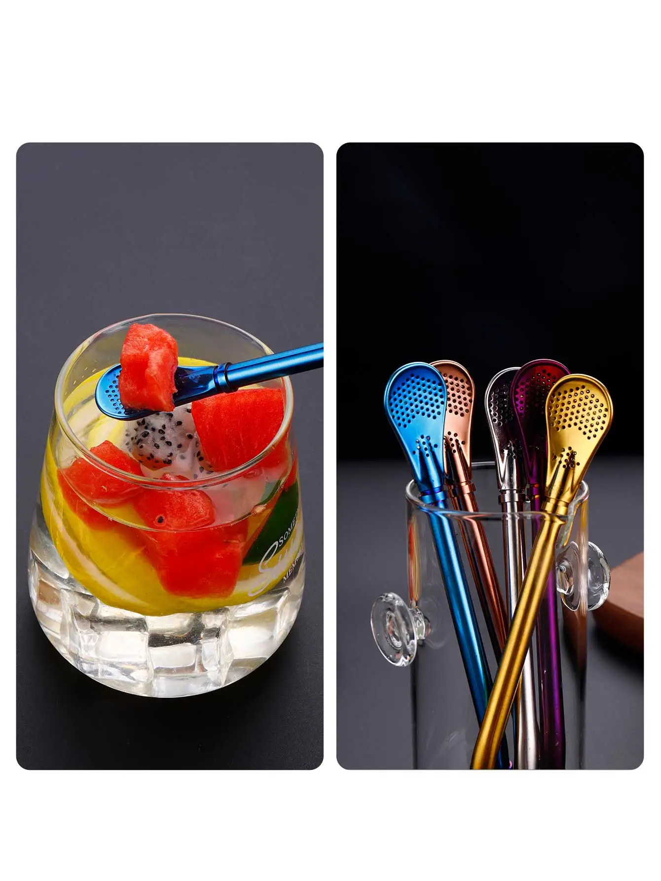 WORTHBUY 18/8 Colorful Stainless Steel Tea Drinking Straws Spoon Tea Filter Reusable Bombilla Gourd Tea Tools Bar Accessories