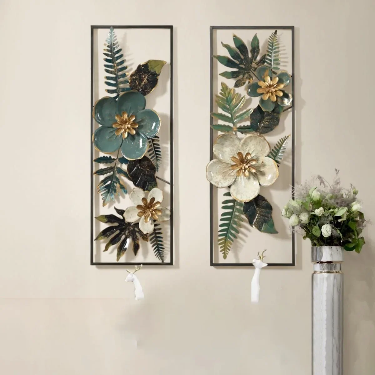 American Creative 3D Hand Painted Vintage Iron Green Plants Flowers Wall Decoration Home Living Room TV Background Mural Crafts