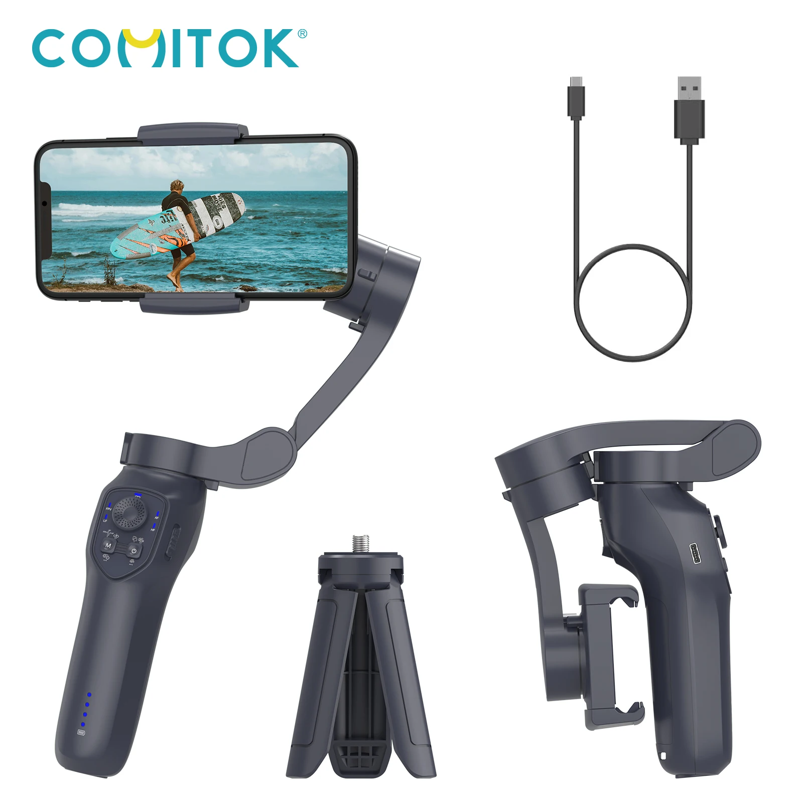 

COMITOK L7C Pro Gimbal Stabilizer (Opt.AI&RGB) Version Foldable Portable with Face Tracking Compatible iPhone Android for Vlog