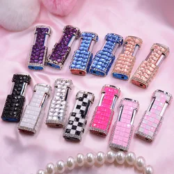 Handmade Rhinestone Butane Lighter Fashion Lady Inflatable Windproof Straight Lighter Beautiful Girl Gift Smoking Accessories