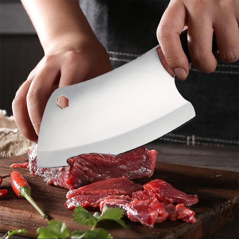 Forged Meat Cleaver Knife Stainless Steel Butcher Boning Kitchen Chef Knife Fishing BBQ Fruit Portable Knife with Cover