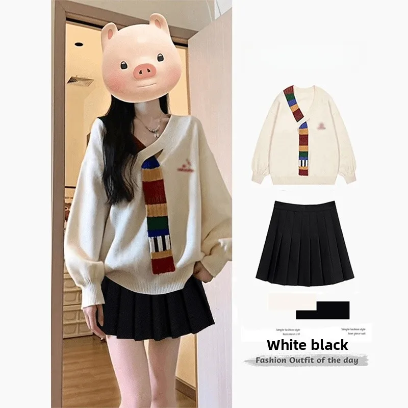 

Комплект из двух предметов: топ с длинными рукавами и джинсовая юбка для девочек, осенне-зимний женский модный ансамбль с V-образным вырезом, 100% хлопок