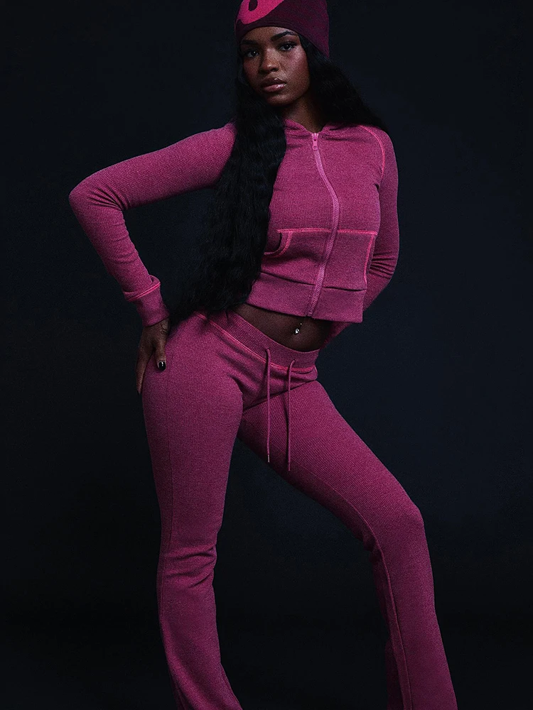 Cutenew البريدي مقنعين 2 قطعة مجموعة النساء رياضية جيب سترة الرباط مضيئة السراويل عادية رياضي بسيط تمتد ضئيلة الزي