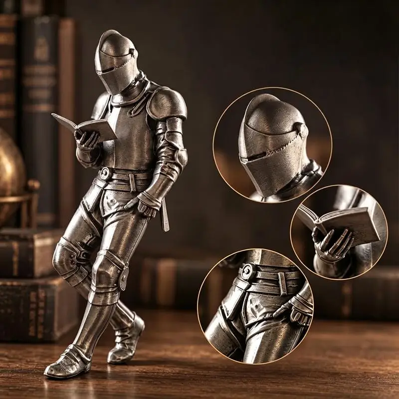 3D Printing Knight Statue Knight Bookshelf Decor Armored Gothic Statue Fantasy Library Figurine for Book Lovers Unique Desktop O
