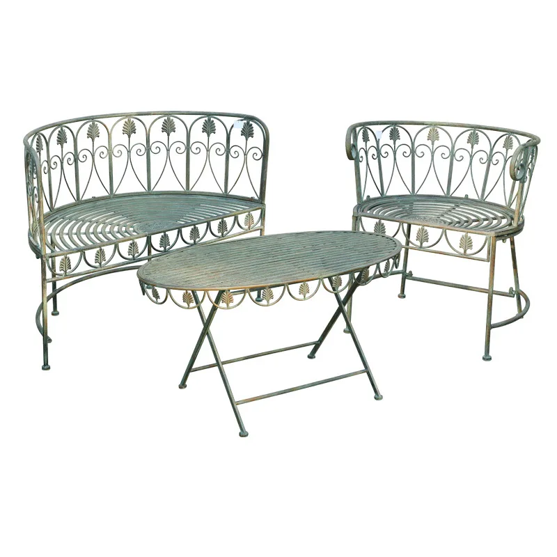 Ретро старый кованый железный садовый стол для отдыха и стул для двора, стул с двойной спинкой, украшение для сада Ретро старый кованый железный садовый стол для отдыха и стул для двора, стул с двойной спинкой, украшение для сада