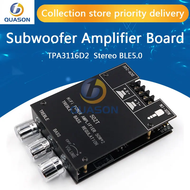 Digital TPA3116D2 Bluetooth 5.0 Subwoofer Amplifier Board 2.0 Channel Power Audio Stereo Amplifier Board 2*50W Bass AMP ZK-502T