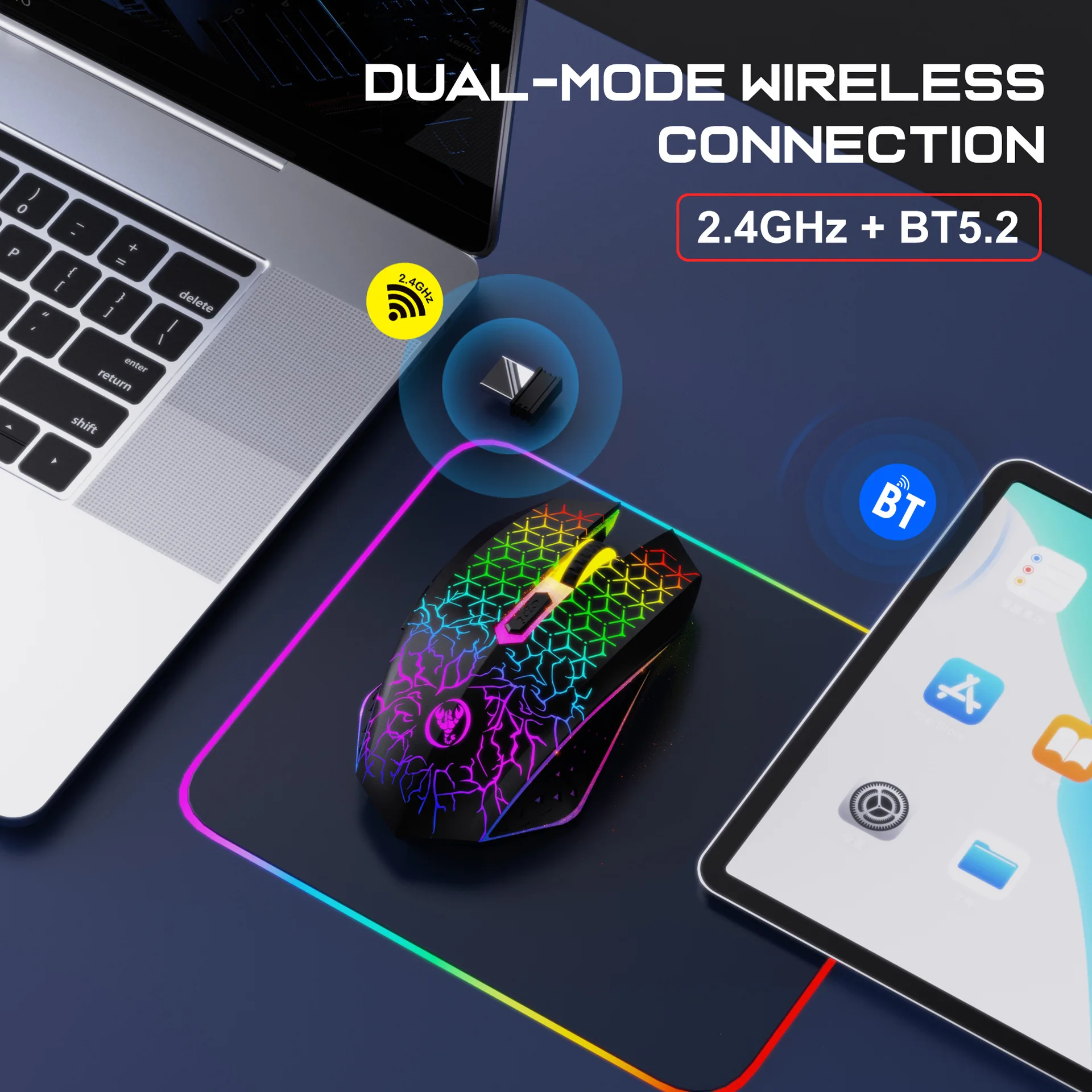 wireless computer mouse bluetooth 2.4G teclado gamer inalámbrico colorful luminous PC built-in battery laptop мышка עכבר גיימינג