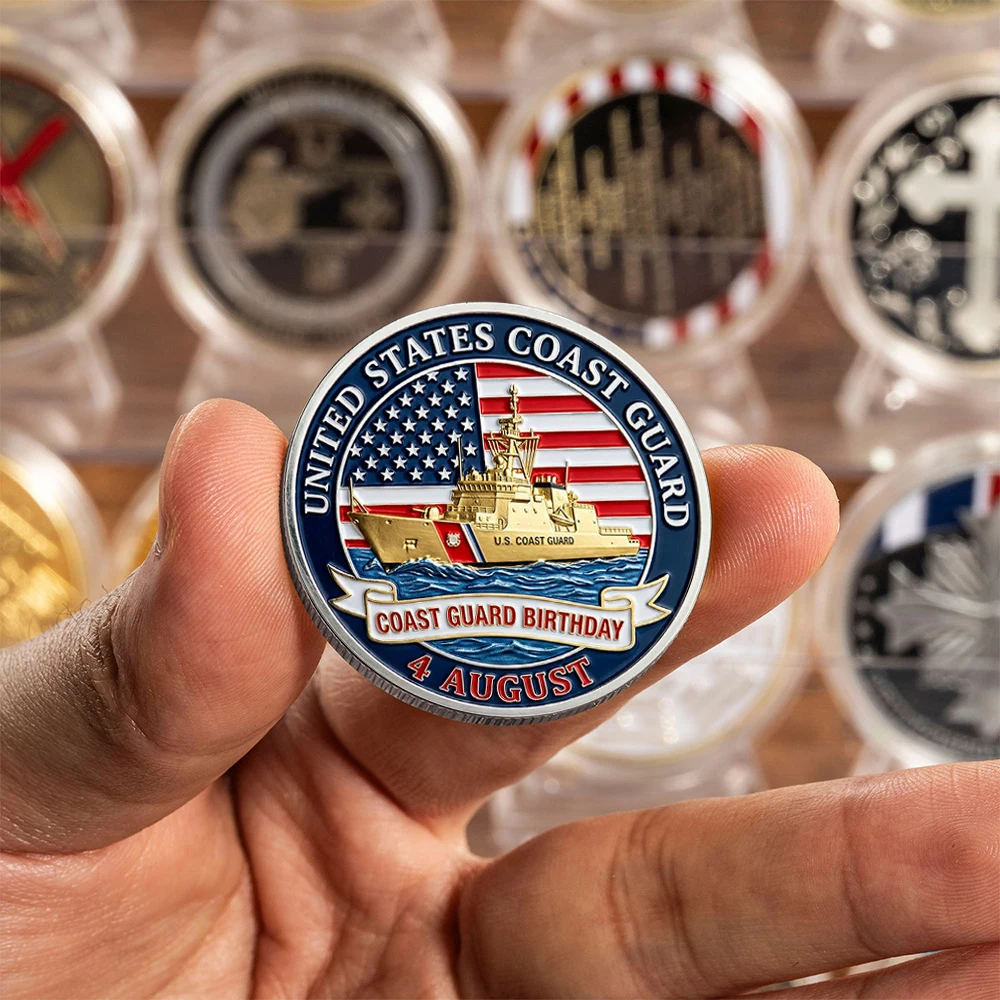 Coast Guard Birthday Challenge Coin August 4 Guardians of The Seas Semper Paratus Silvery Plated Collectible Coin Veteran Gift view 6