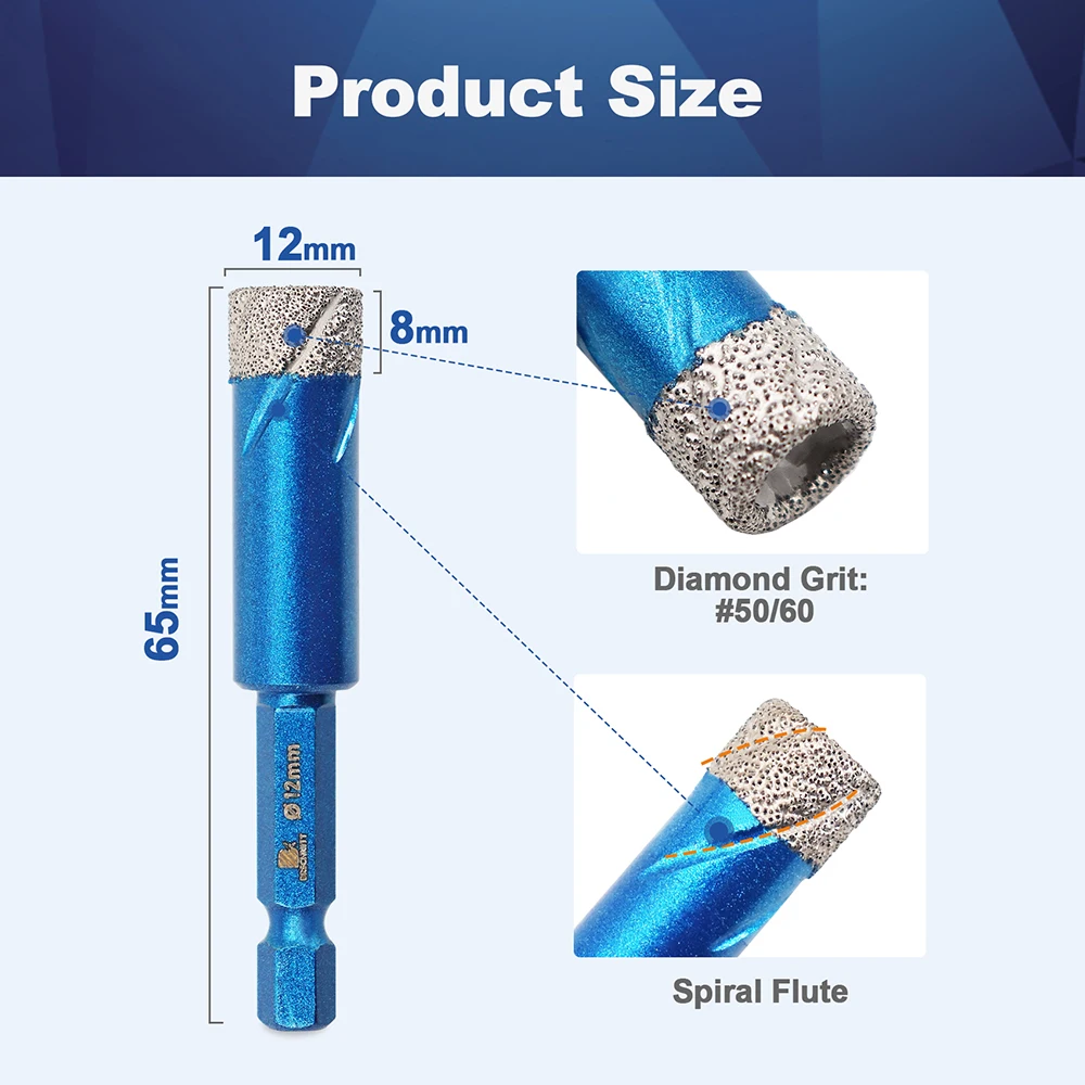 BRSCHNITT Premium Core Bits 5pcs Dry Diamond Drill Bit Set Diamond Hole Saw Drill for Porcelain Tile Ceramic Quick Fit Shank