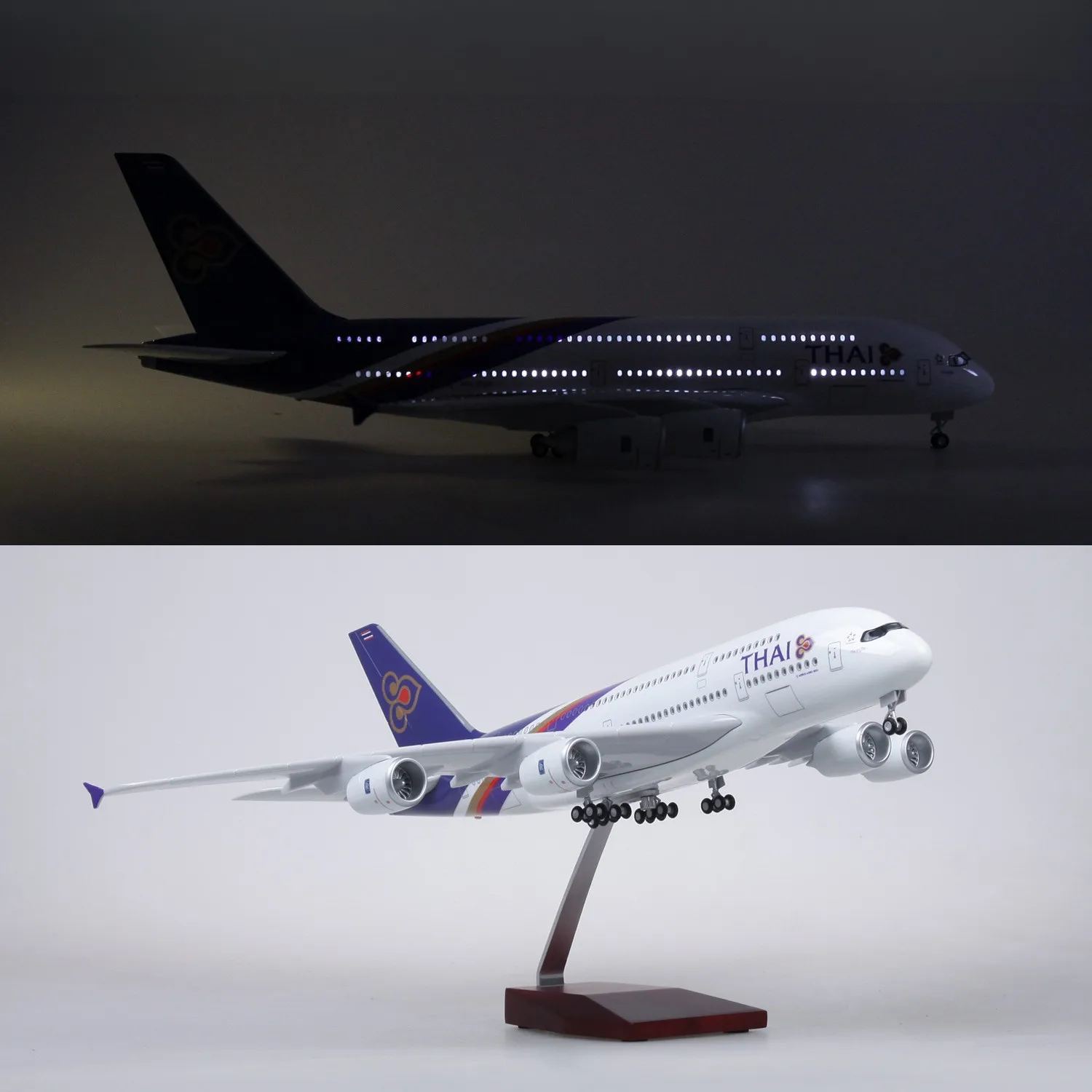 Kit de modèle d'avion en résine moulée sous pression A380 thaïlandais à l'échelle 1/160 avec roues de train d'atterrissage pour collection, exposition ou cadeau pour garçons