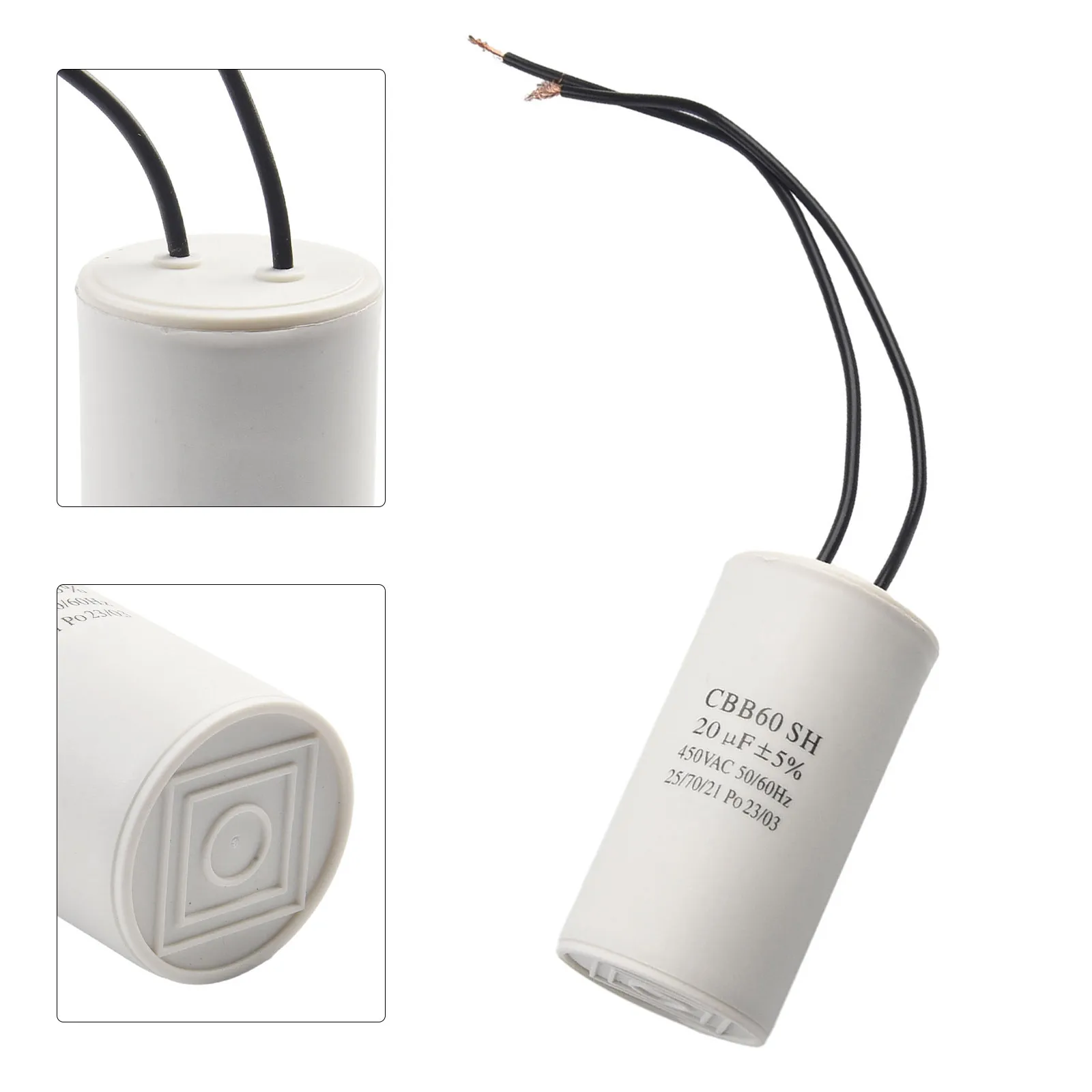 CBB60 Run Capacitor 450V AC 20uf With Wire Lead Run Round Capacitor For Motor Sheathed Wire Running Capacitor Power Tools