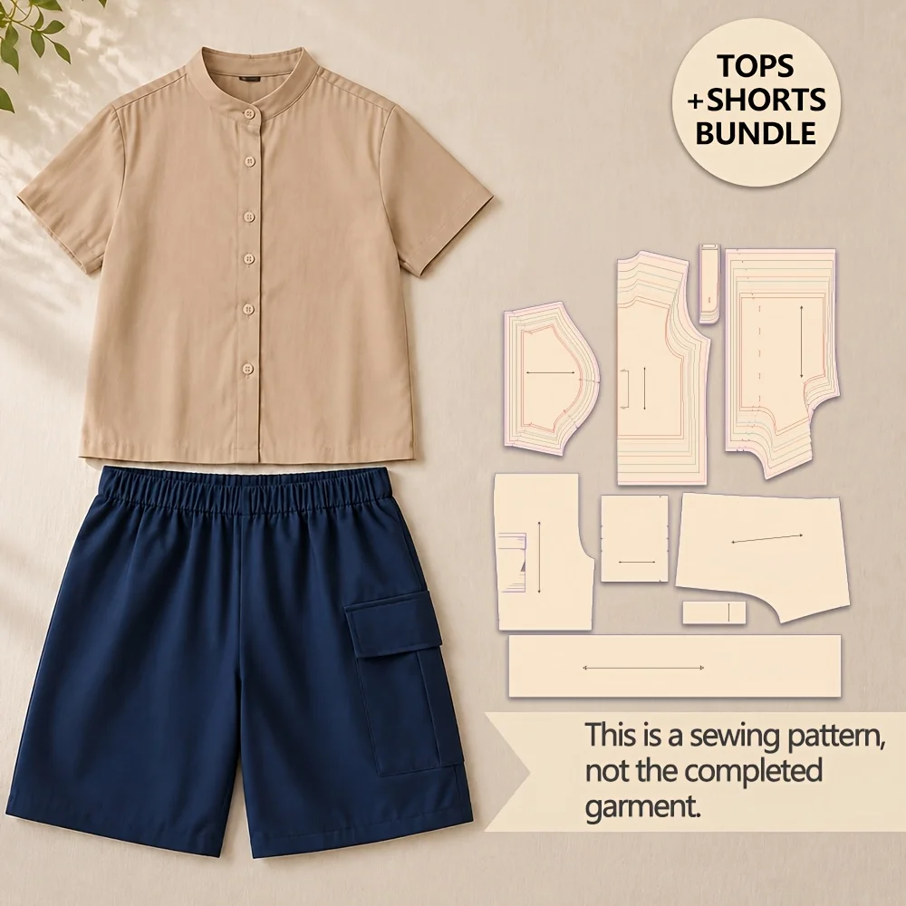 DIY Sewing Pattern for Summer Top and Shorts Bundle, Multisize Paper Craft Template on Kraft Paper with Step-by-Step Tutorial,