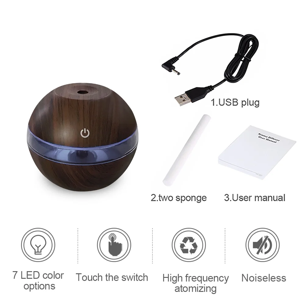 مرطب حبوب الخشب مع إضاءة ليلية ، USB ، جهاز تحكم باللمس ، موزع رائحة ، يحتوي على زيوتين أساسيين ، المنزل ، المنزل ، أو المنزل ، أو