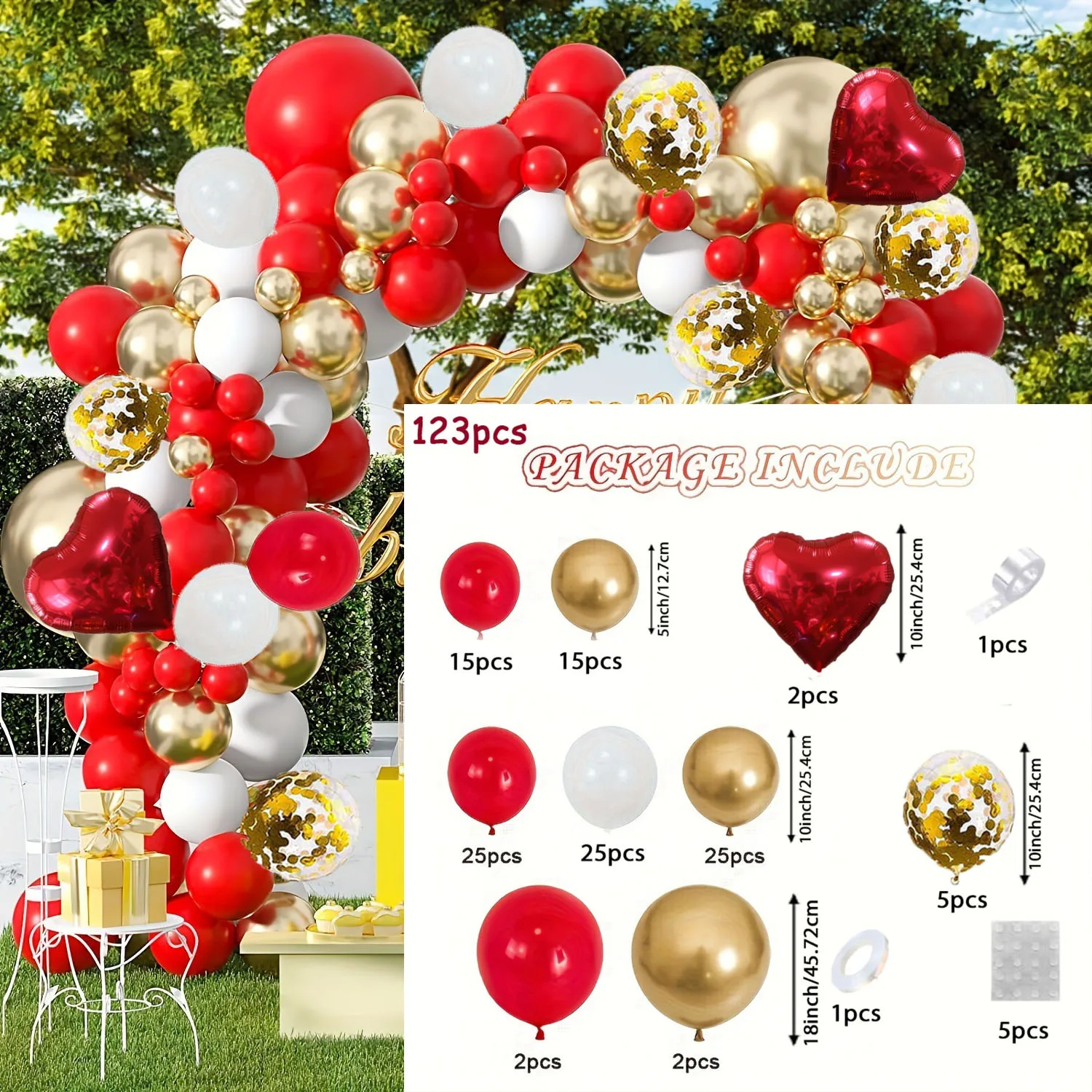 123pcs Red and Gold Balloon Garland Arch Kit for Weddings, Birthdays, Anniversaries, Valentine's Day, Bridal Party Celebrations