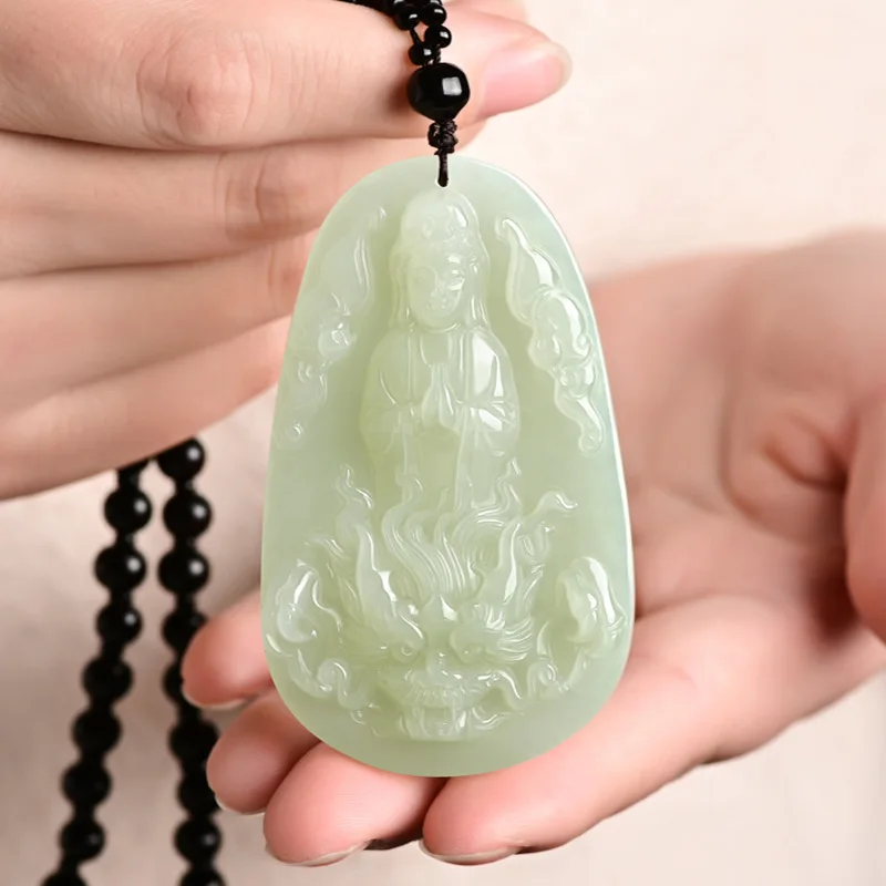 Hetian White , Jade Guanyin Riding A Pendant, Large Size Men