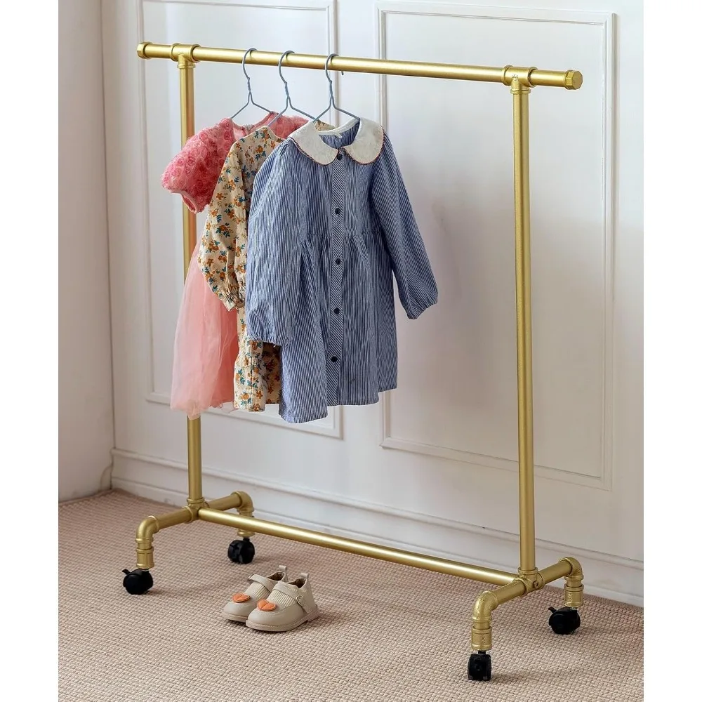 Kids Rolling Clothes Rack with Hooks, Portable Metal Garment Hanger for Children's Room Organization