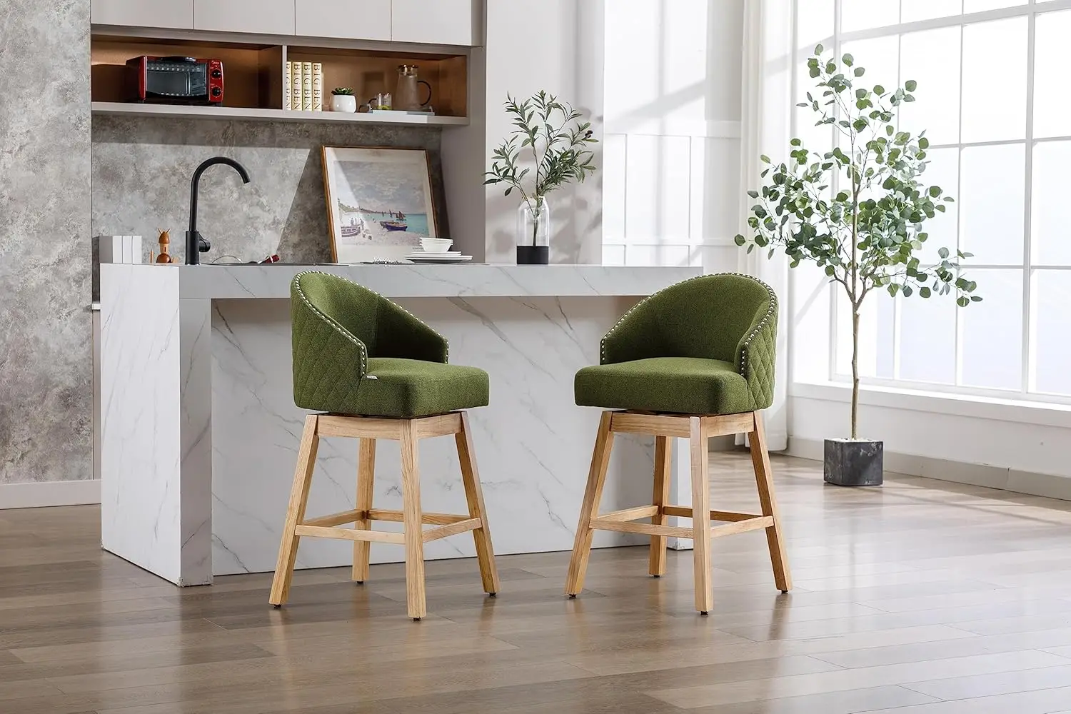 Coolmore-Taburetes de Bar con reposapiés para cocina, comedor y silla giratoria de 360 grados, Juego de 2 sillas de altura de mostrador