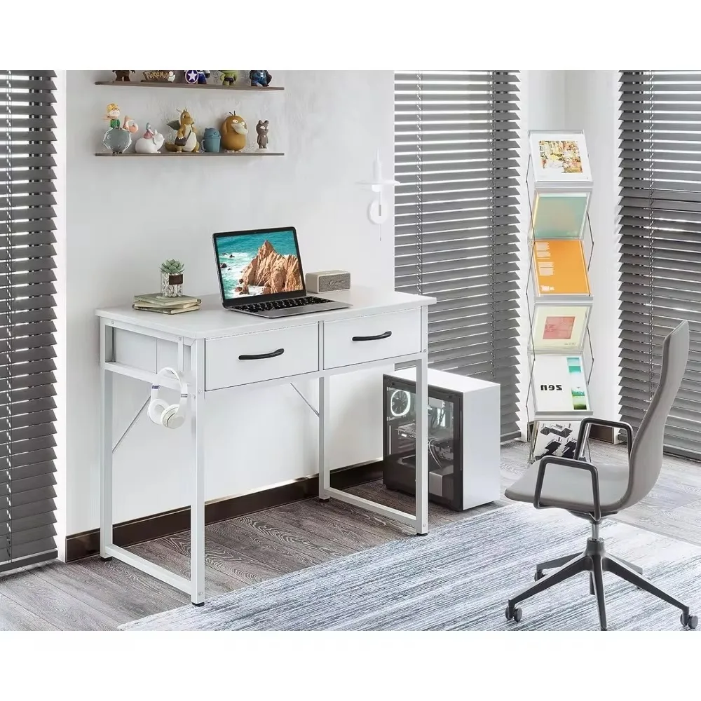 Desk with Fabric Drawers- for Bedroom, Vanity Desk with Storage, Home Office Computer Desk for Small Spaces