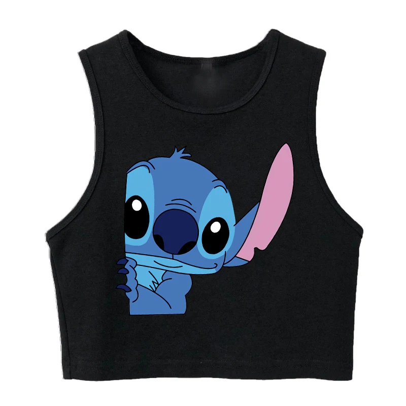 Camiseta sin mangas de Lilo Stitch de Disney para mujer, remera de dibujos animados divertida, Camiseta estampada de Stitch, ropa de calle, Camiseta corta para mujer