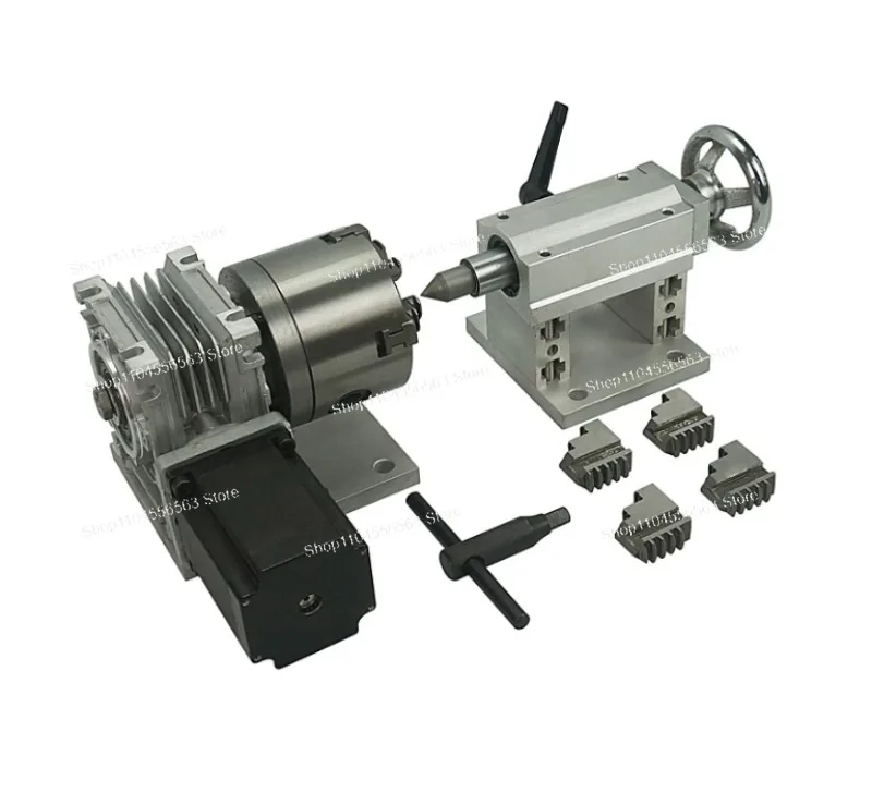 4th Axis Rotary Axis with Tailstock, 3-Jaw/4-Jaw Chuck Optional for CNC Milling Engraving Machine A Axis