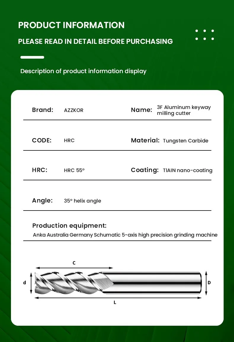 Fräser mit Legierungsbeschichtung, Wolframstahlwerkzeug für Aluminium-CNC-Bearbeitung, HRC55, 3-Klingen-Endfräser, Holzfräser – Detail 14