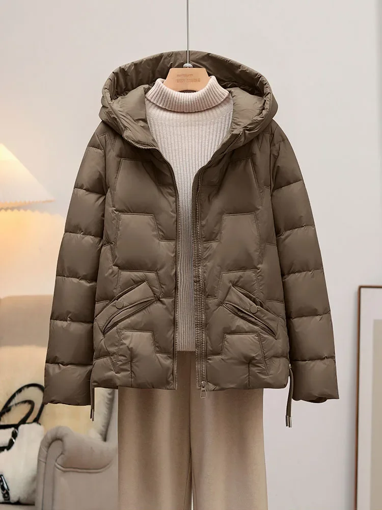 

With Hood Autumn Winter Warm Outwear High Quality Fashion Solid Color Coat 2026 New Women White Duck Down Jacket
