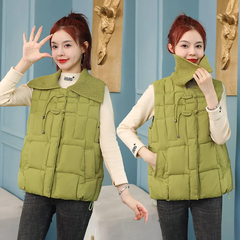 2023Autumn Winter Women Lapel Cotton Padded Vest Warm Female Sleeveless Jacket Student Coat Vests Female Waistcoat Chaleco Mujer