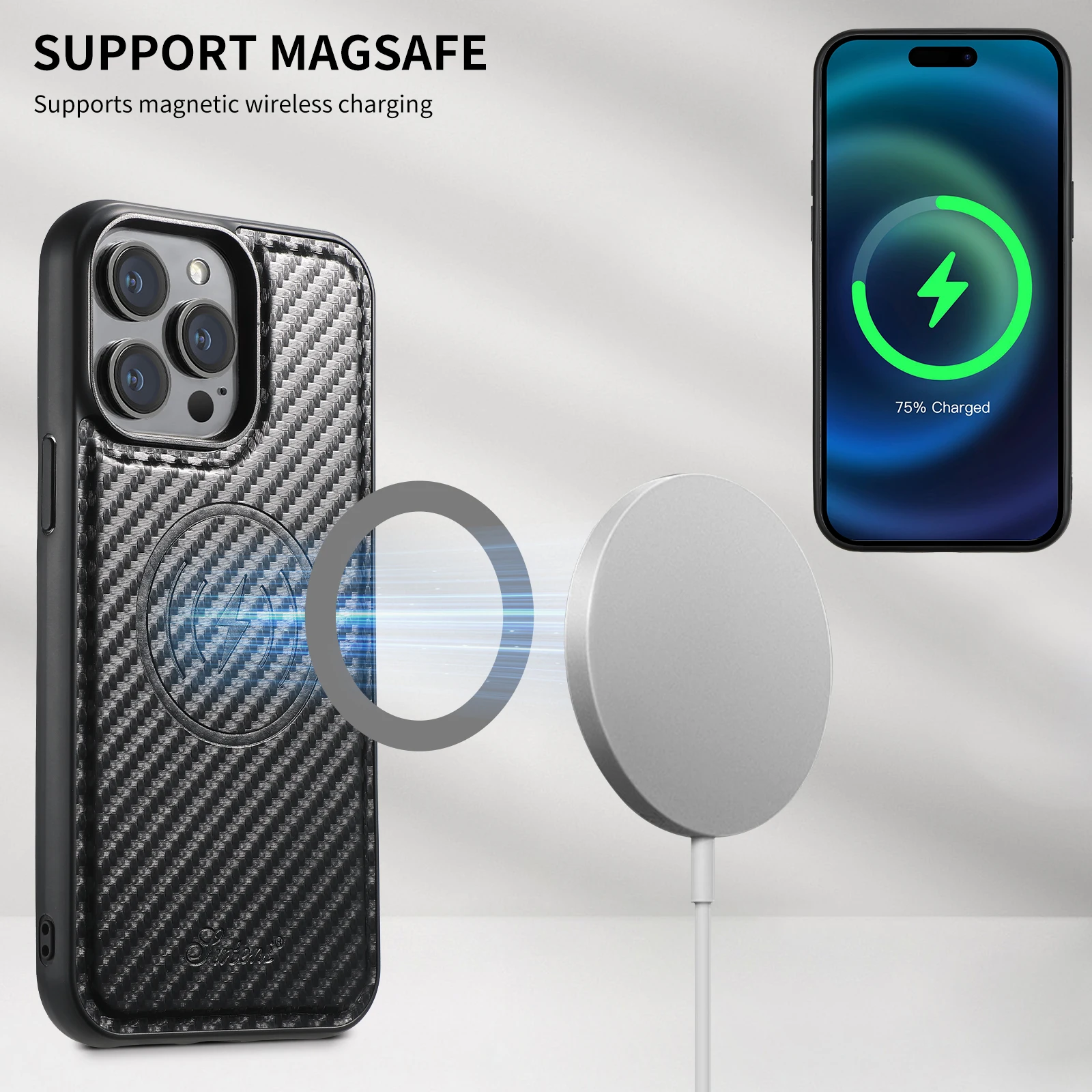 Magnetyczne etui na telefon 2 w 1 z włókna węglowego i portfelem MagSafe Bezprzewodowe ładowanie dla iPhone'a 16 Pro Max 15 Plus 13 14 — zdjęcie 4