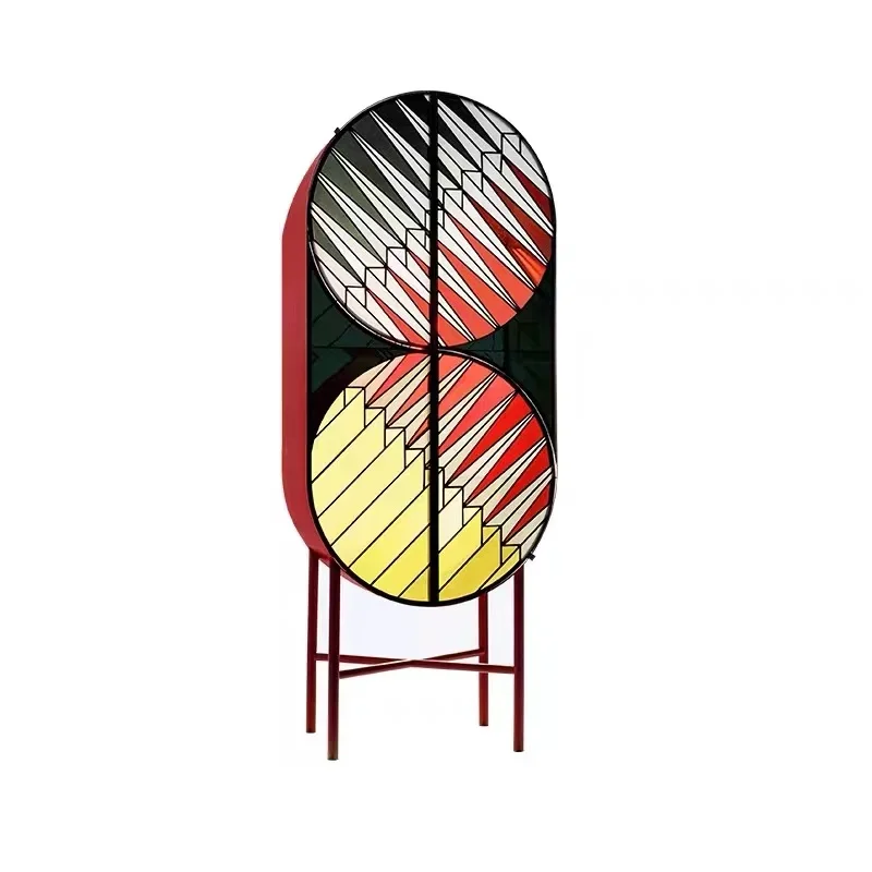Cathedral stained glass side cabinet wine cabinet