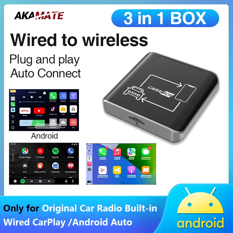 

2in1Wireless CarPlay Android Auto Adapter Plug and Play Original Car Radio Wired to Wireless Closed Android 12 2+16GB / 4+64GB
