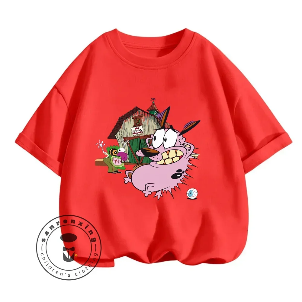 Perky Courage The Cowardly Dog Animated T-Shirts for Boy Girl Summer Fashion in Street Sports Style Elastic Tops Cartoon Prints