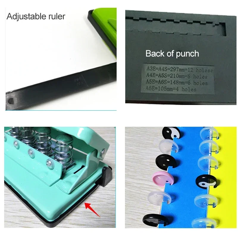 4 Holes Adjustable Mushroom Hole Punch for Disc Bound Notebook Planner Paper Cutter A4 A5 A6 Notebook Scrapbooking Tool