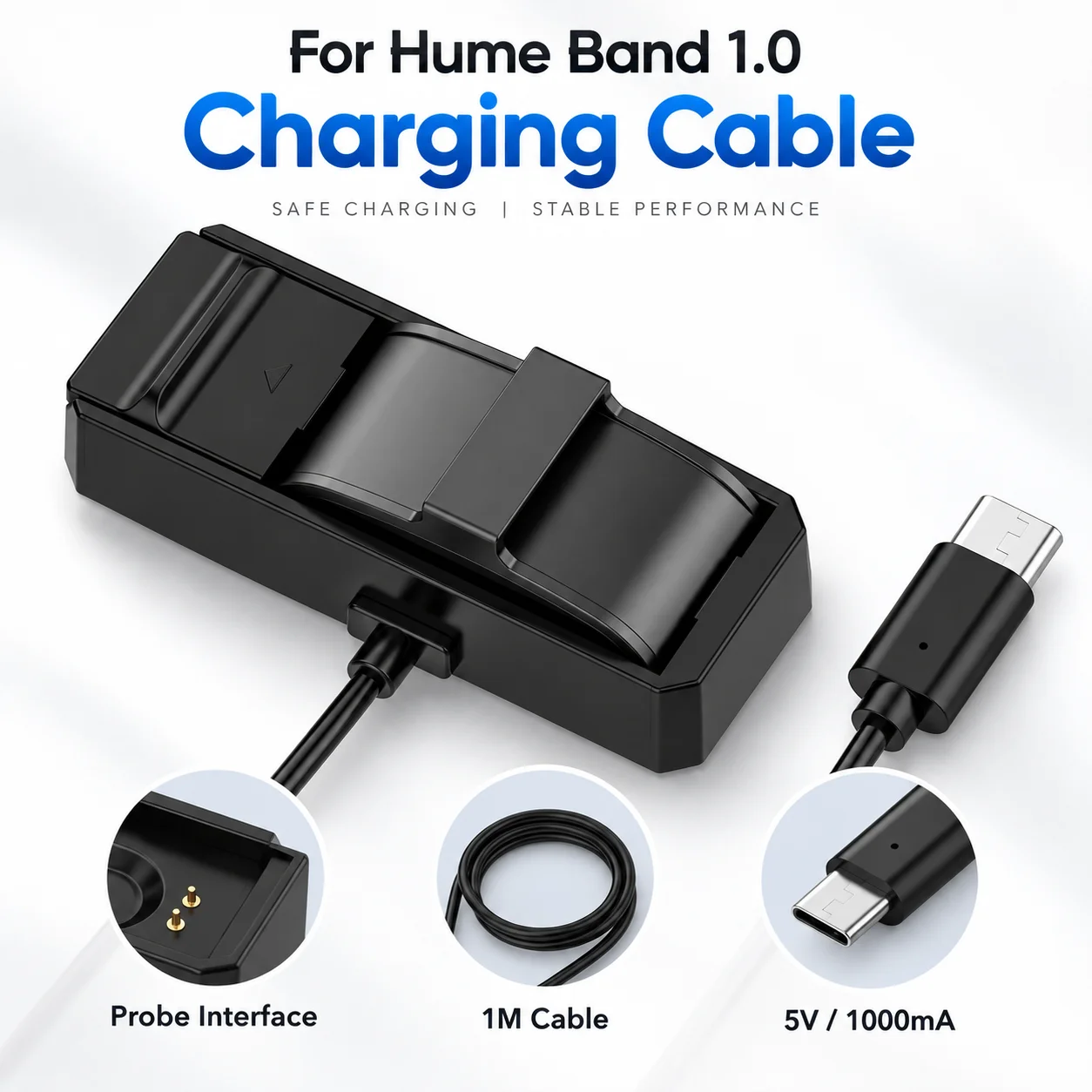 Charging Cable for Hume Band 1.0 USB-C Charger Dock 1M Probe Interface Replacement Charging Cord 5V 1000mA Black