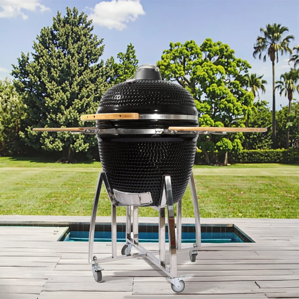 

Auplex Kamado Big Joe XL 23.5 Inch Stainless Steel Metal Charcoal BBQ Grill with Cooker Outdoor Garden Camping