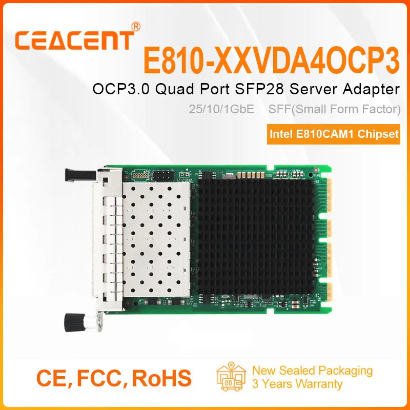 

E810-XXVDA4OCP3 25 Гб/с 4-портовый SFP28 OCP3.0 небольшой форм-фактор NIC с чипсетом Intel E810, для сервера OCP