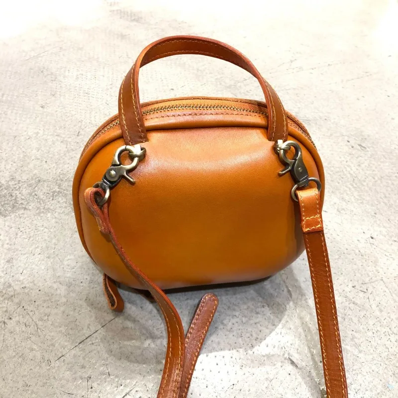 Handmade Retro Handbag Genuine Leather Female Bag Head Layer Cowhide Box Shoulder Bags Women Small Genuine Leather Crossbody Bag