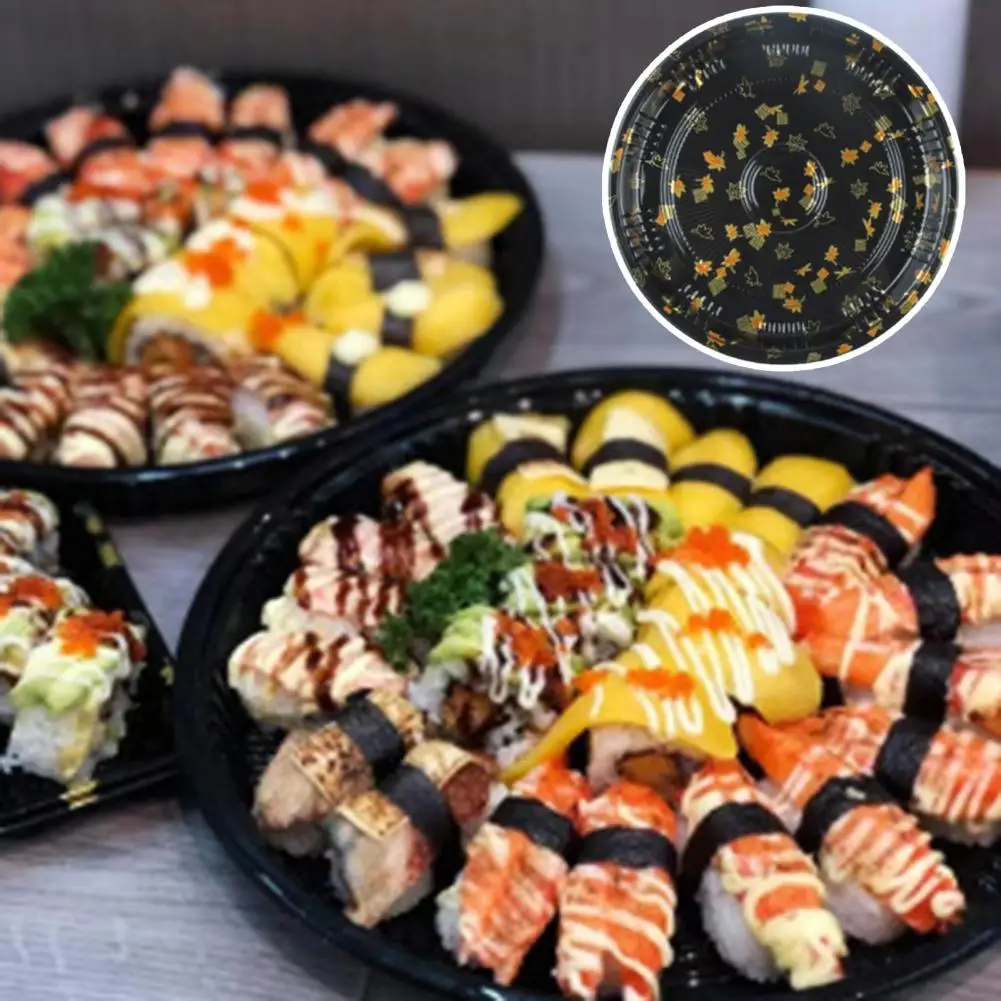 10 Pcs Round Sandwich Platter Trays With Lids Clear Pattern Printed Food-grade Catering Trays Sushi Box Buffet Catering Trays