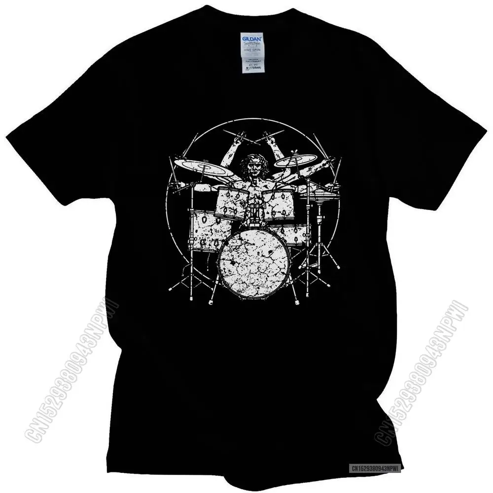 Novelty Cute Vitruvian Man On Drums Tshirt Men Cotton Printed Drummer Tee Drumming T Shirts Clothing T-Shirt Streetwear