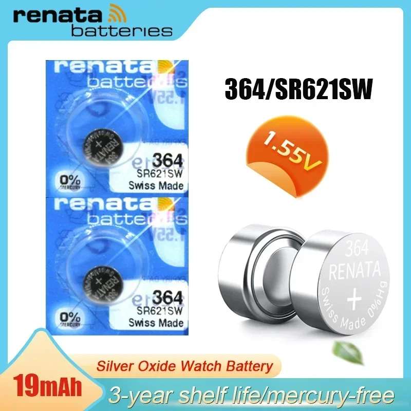 1-10PCS Original Renata 364 SR621SW AG1 LR60 GP364 164 EE6202 1.55V Silver oxide Watch Battery MADE IN Swiss Button Coin Cell