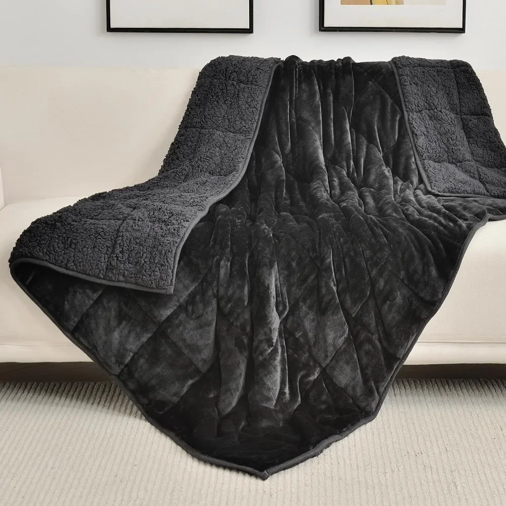 Sherpa Fleece Weighted Blanket for Adult 20 Lbs Dual Sided Cozy Fluffy Heavy Blanket 60 X 80 Inches Black on Both Sides Cover