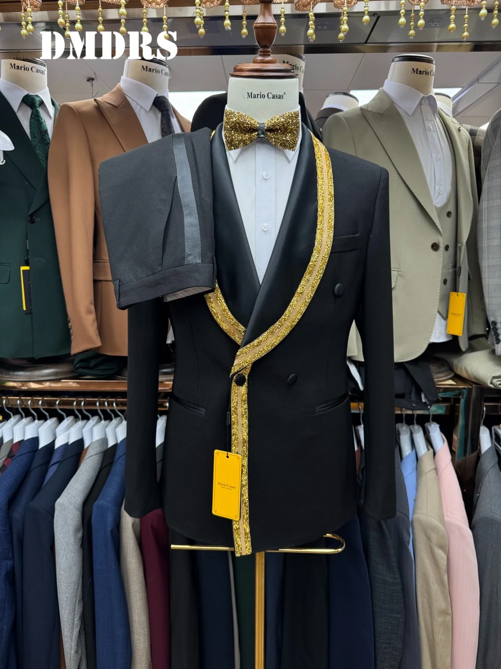 

Luxurious Gold Crystal Men's Suit Set 3PCS 2025 Charming Wedding Suits Men Business Formal Slim Jacket Dress Blazers Pants Pants