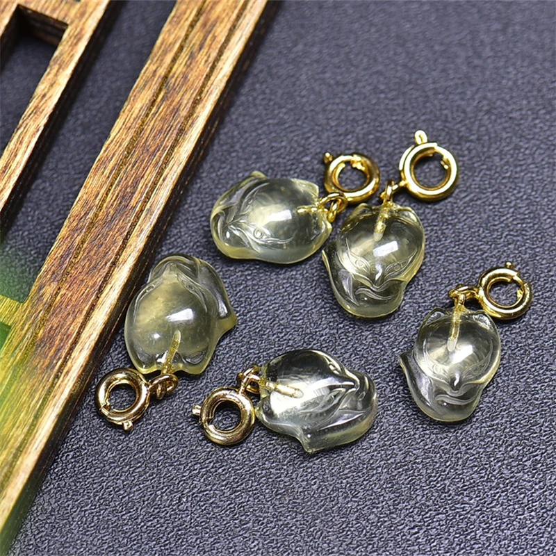 5PCS Natural Citrine Fox Fairty Pendant Healing Reiki Stone DIY Jewelry Accessories Holiday Gift 10X12MM