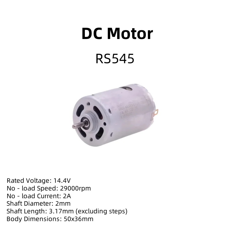 RS545 Micro DC Motor, 12V/14.4V, High - Speed, Front Ball - Bearing, for Electric Drill, With Fan, For Model Fans