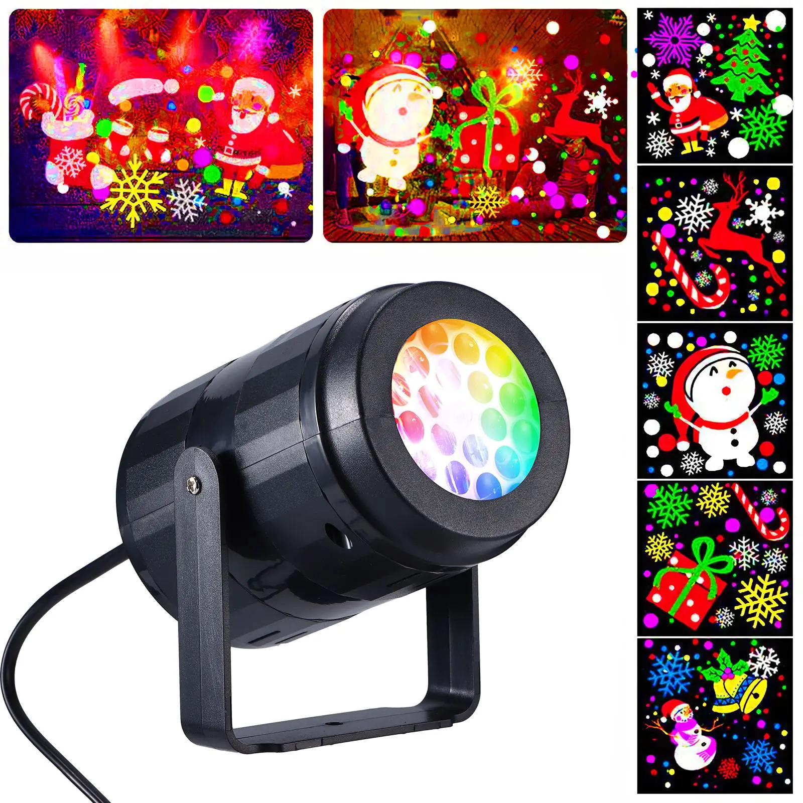 8W LED Projector Christmas Decor Night Light Snowflake Projectors Outdoor 360° Rotating 16 Xmas Patterns Spotlight For Holiday