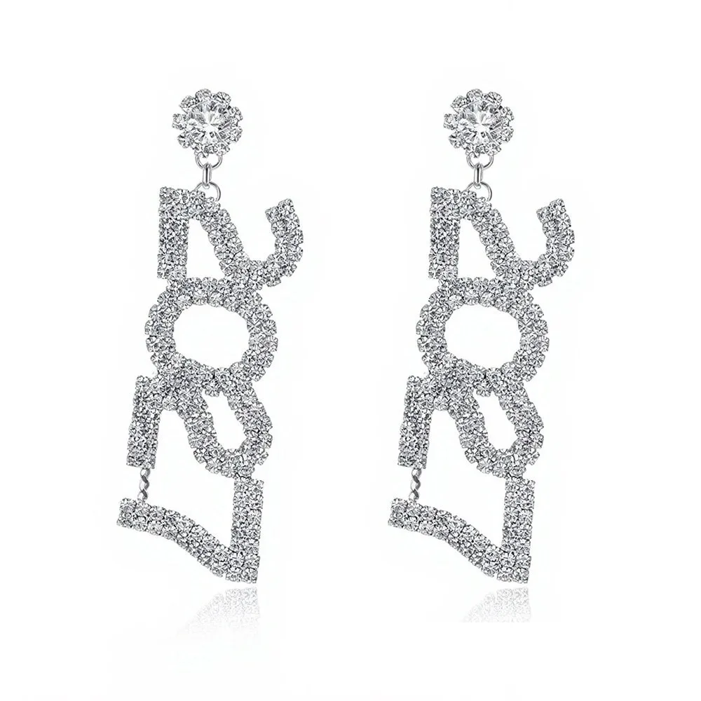 Elegant 2027 Digital Earrings Fashion Rhinestone Happy New Year Earrings Shiny Long Drop Stud Earrings Celebration Holiday