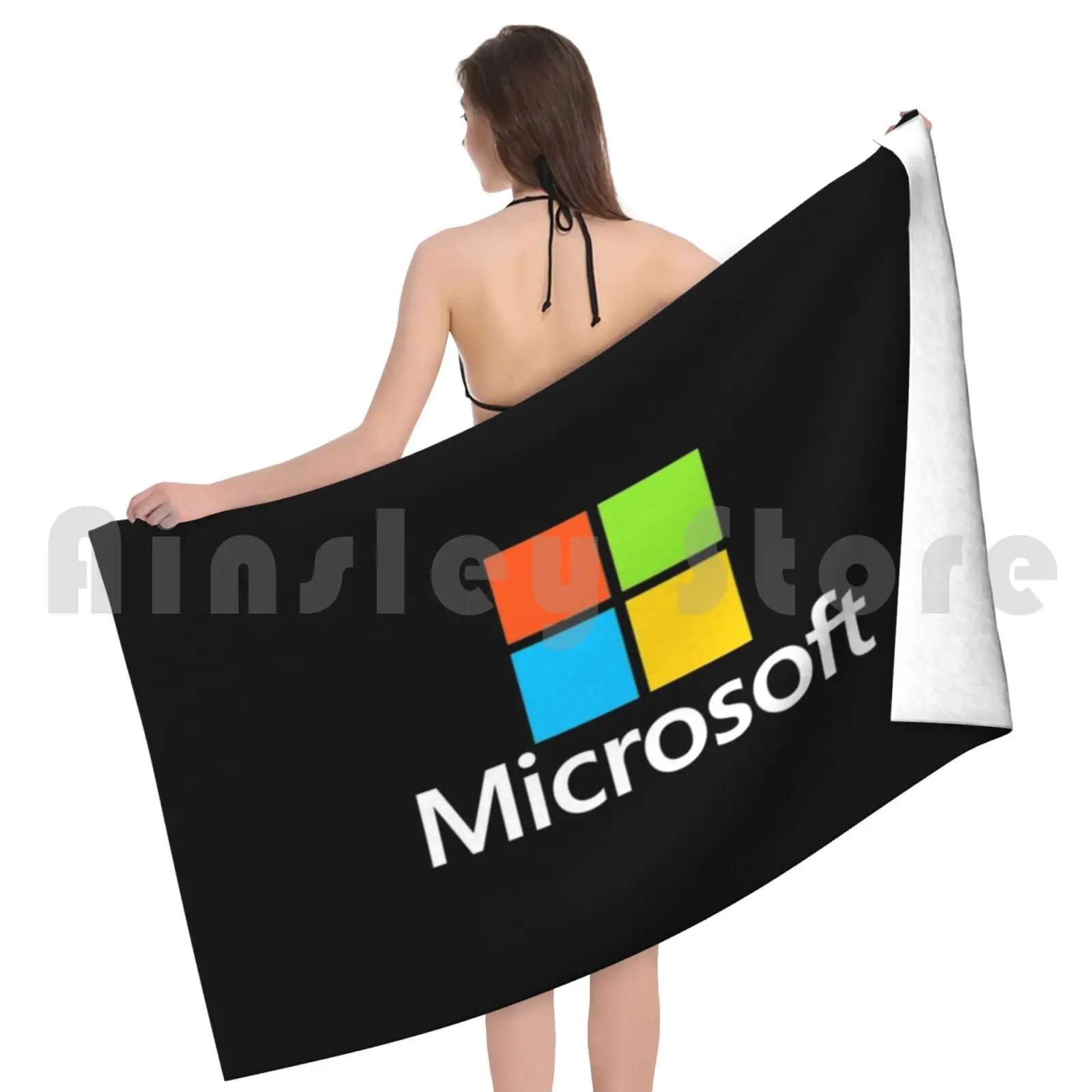 وسادة الشاطئ من Microsoft Type Bath Towel بشعار Microsoft Azure Tech Enterprise Technology Office Windows Bill