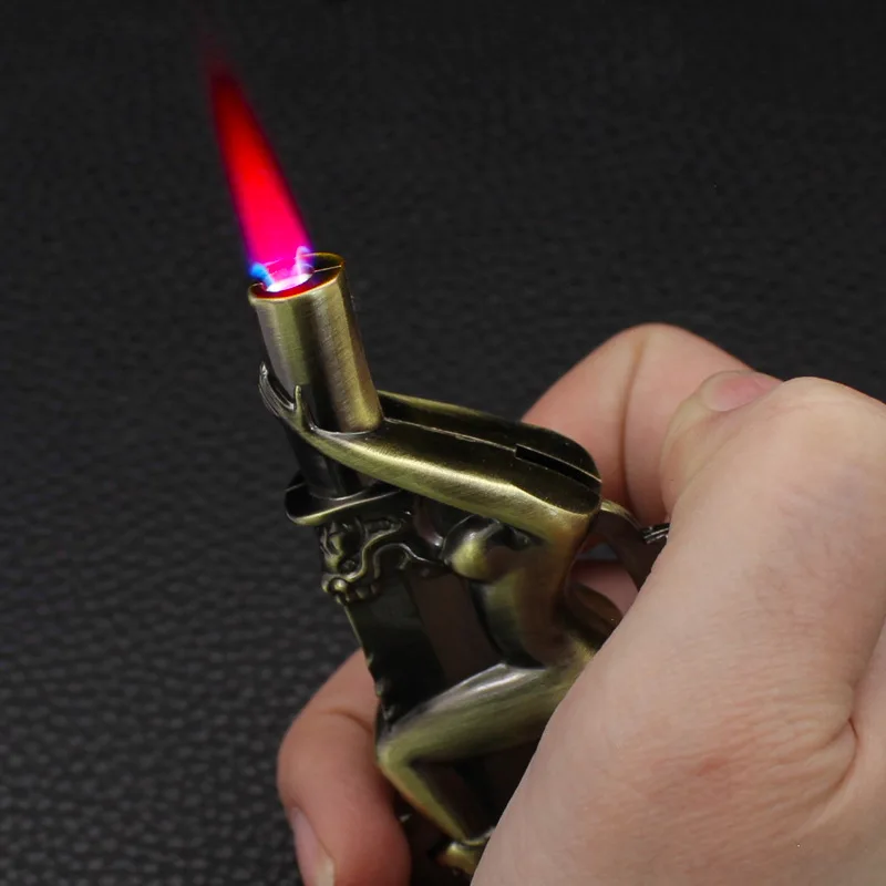 Metal Enthusiast Inflatable Lighter Windproof Jet Flame Butane Torch Portable Lighter Personalized Smoking Accessories