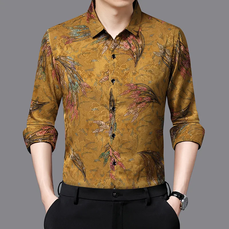 Floral Spring Autumn Long Sleeve Shirts For Men High Quality Anti-wrinkle No-iron Shirt Male Slim Fit Stylish Casual Daily Shirt